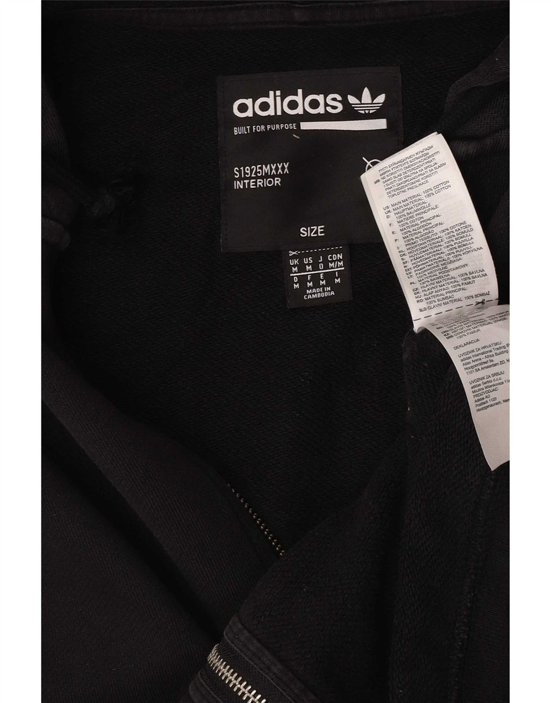 Suéter Adidas masculino com capuz e zíper gráfico médio preto algodão