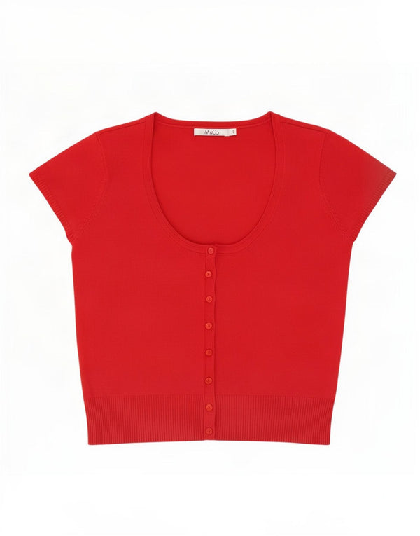Blusa feminina de manga curta M&Co UK 10 poliéster vermelho pequeno