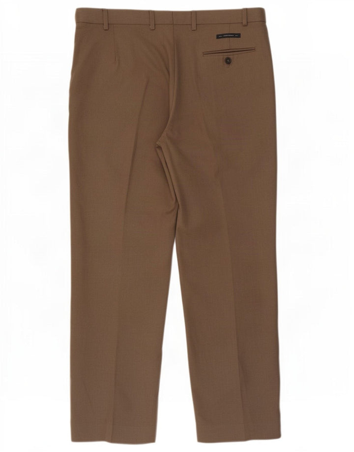 Calça masculina de ajuste regular Marks & Spencer W40 L31 poliéster marrom