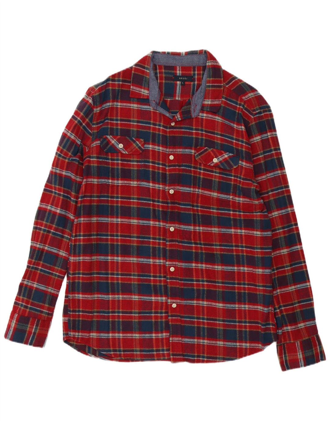 Camisa masculina de flanela Brugi grande algodão xadrez vermelho