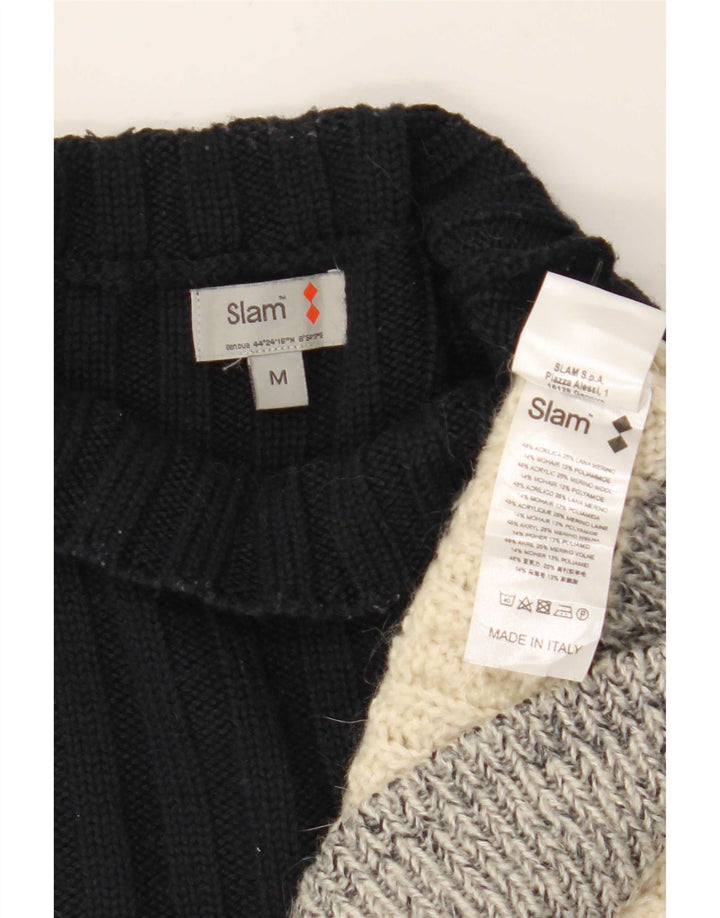 Suéter feminino Slam com gola tartaruga UK 14 bloco colorido branco médio