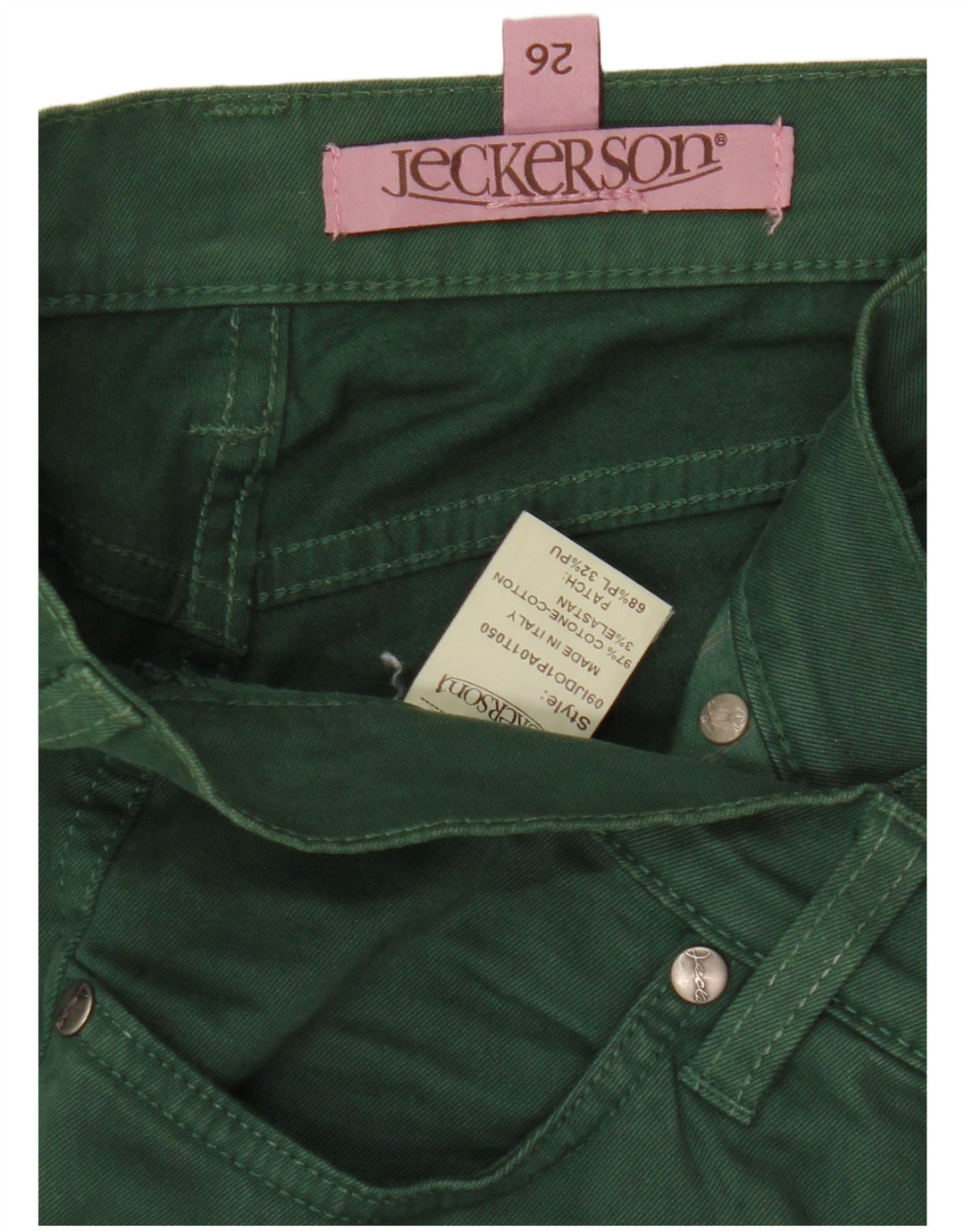 Jeans retos femininos JECKERSON W26 L30 algodão verde