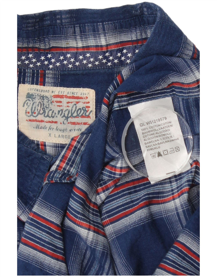 Camisa Wrangler masculina de manga curta XL azul xadrez algodão