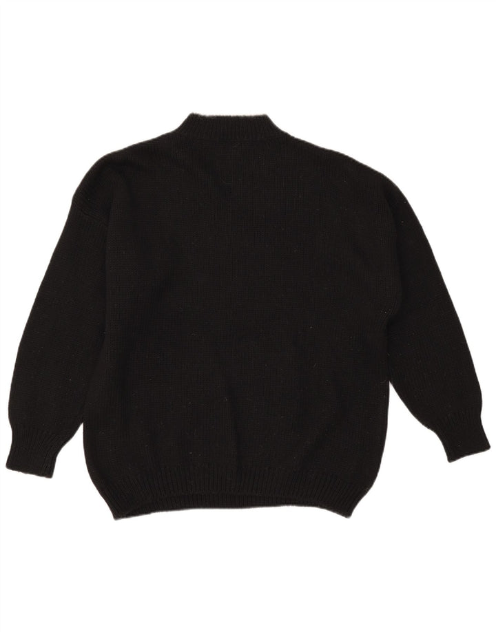 Suéter feminino vintage com gola de tartaruga grande e grande preto