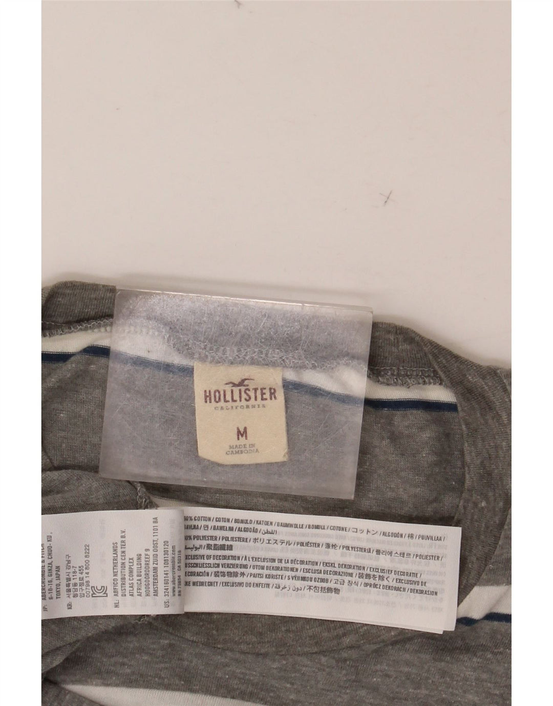 Camiseta masculina HOLLISTER de algodão listrado cinza médio