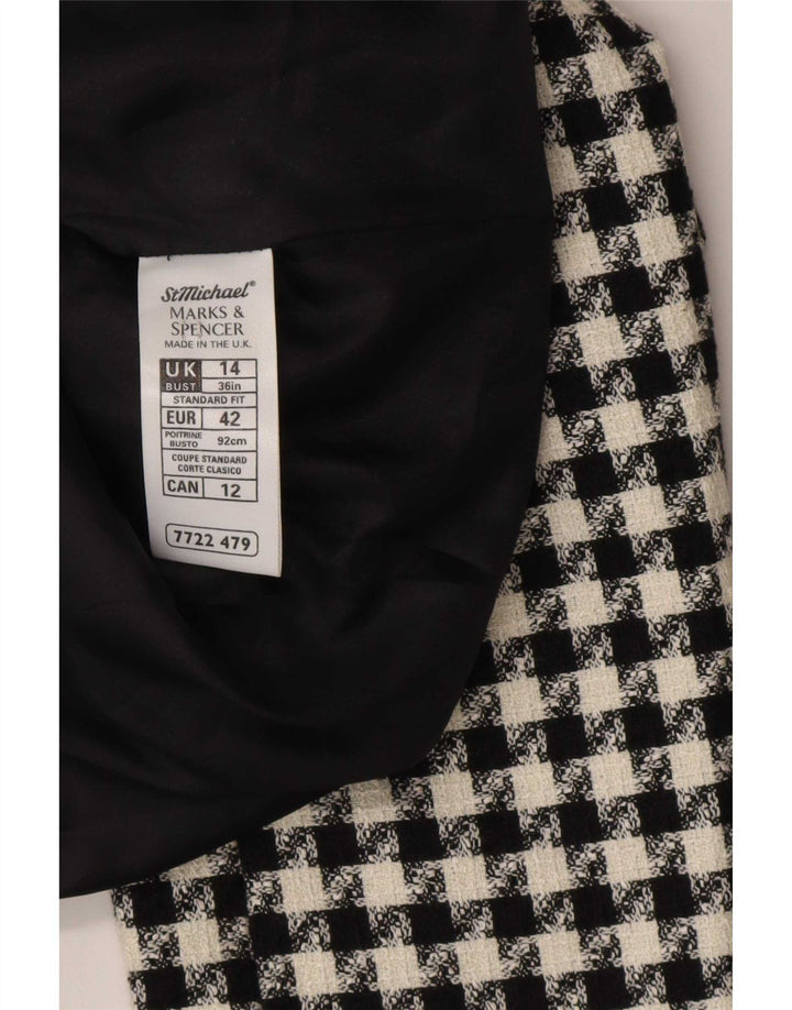 Jaqueta blazer feminina Marks & Spencer com 4 botões Reino Unido 14 grande preto Houndstooth