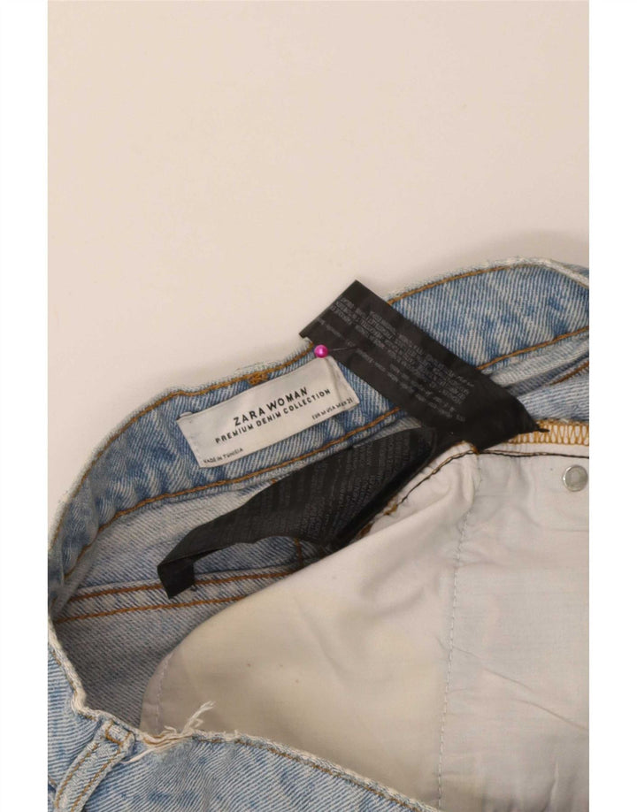 Zara Mini saia jeans desgastada feminina média W28 algodão azul