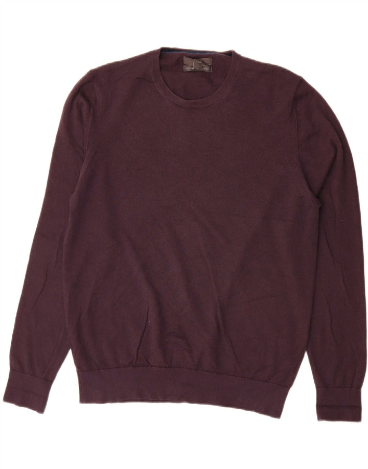 Suéter masculino MARKS & SPENCER com gola redonda, grande lã merino roxa