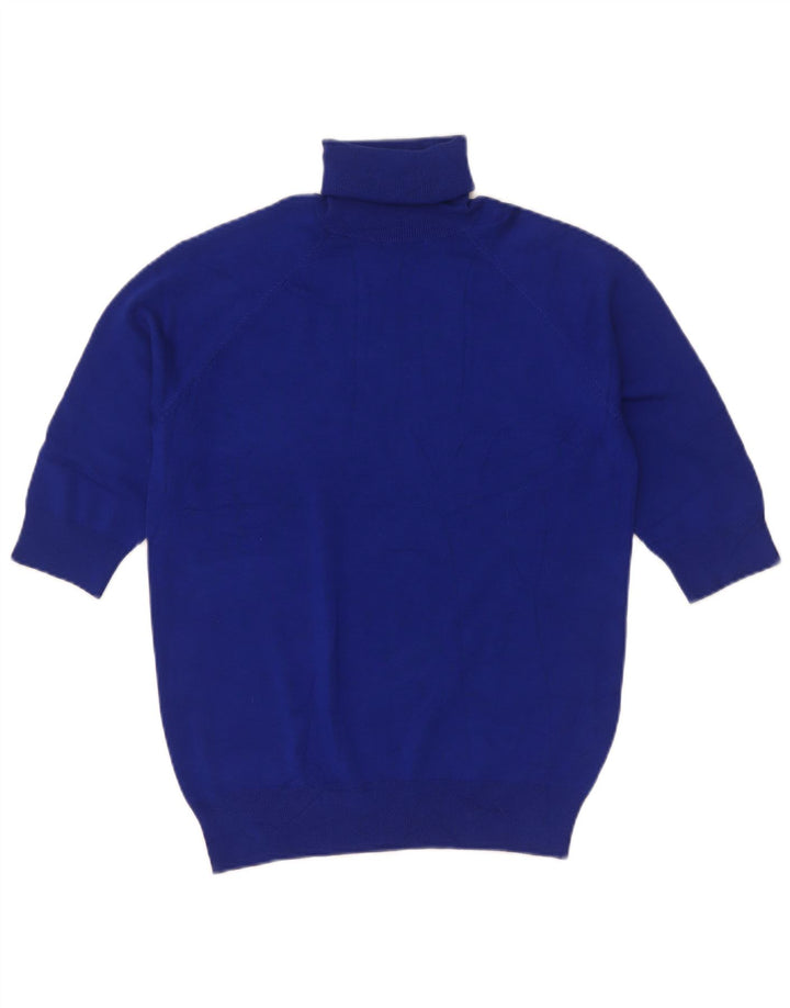 Suéter feminino Zara manga curta com gola redonda Reino Unido 12 viscose azul médio