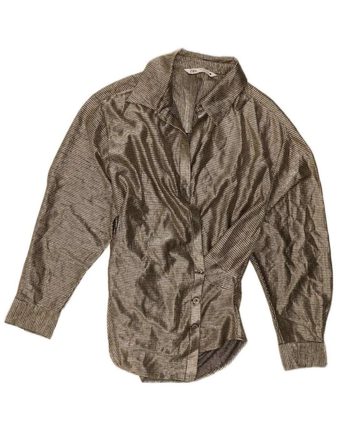 Blusa camisa feminina Zara Reino Unido 14 grande dourado guingão