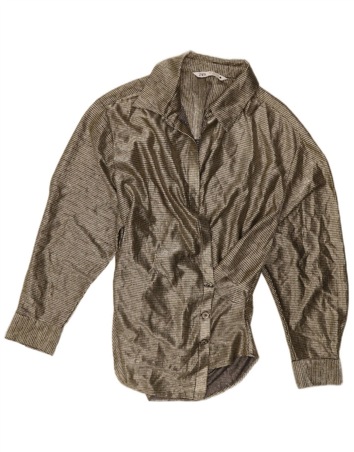 Blusa camisa feminina Zara Reino Unido 14 grande dourado guingão
