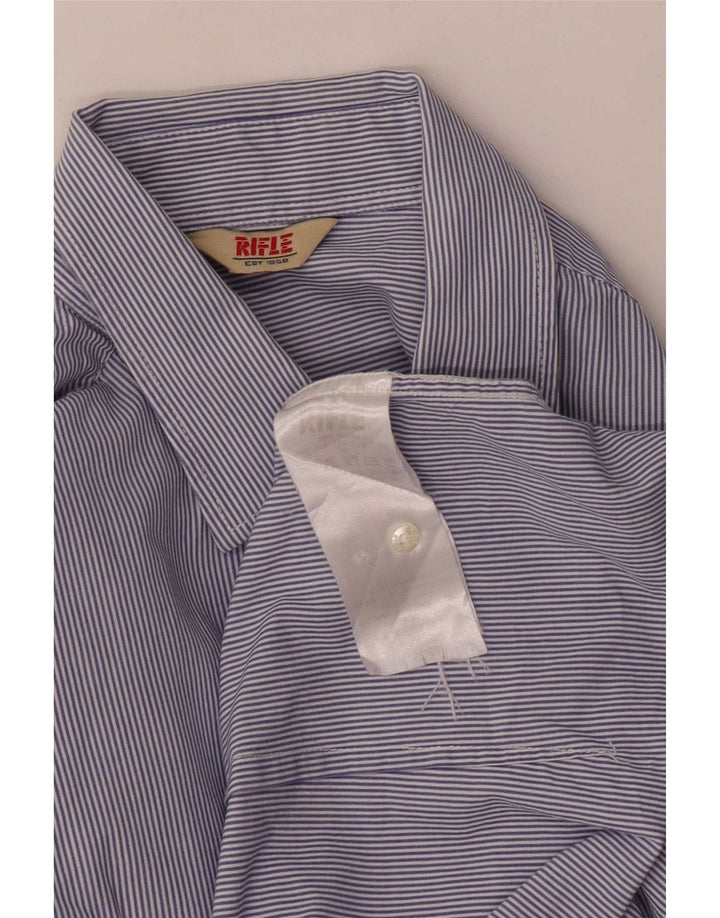 Camisa masculina Rifle de algodão listrado azul médio