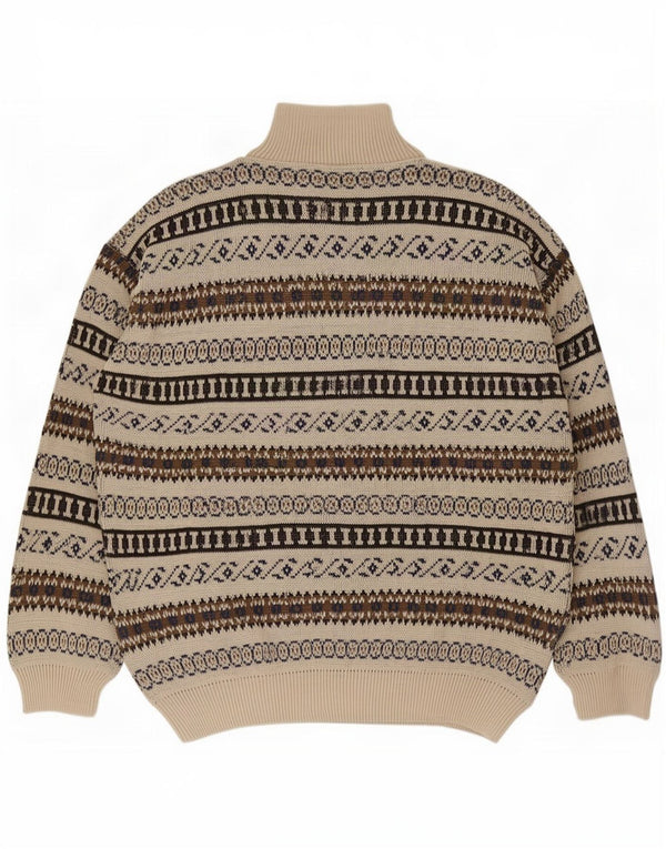 Suéter masculino vintage com zíper e pescoço IT 54 XL Acrílico geométrico bege