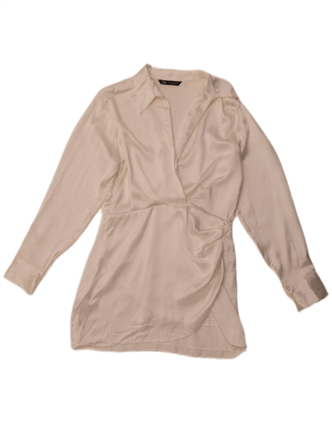 ZARA Vestido feminino pulôver camisa Reino Unido 14 médio branco seda