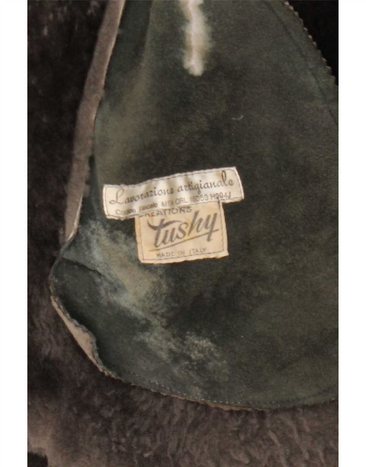 Casaco feminino vintage de shearling UK 14 cinza médio