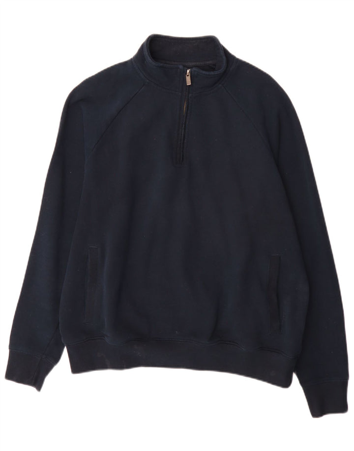 Suéter masculino Marks & Spencer com zíper 1/4 de ajuste regular, azul marinho médio