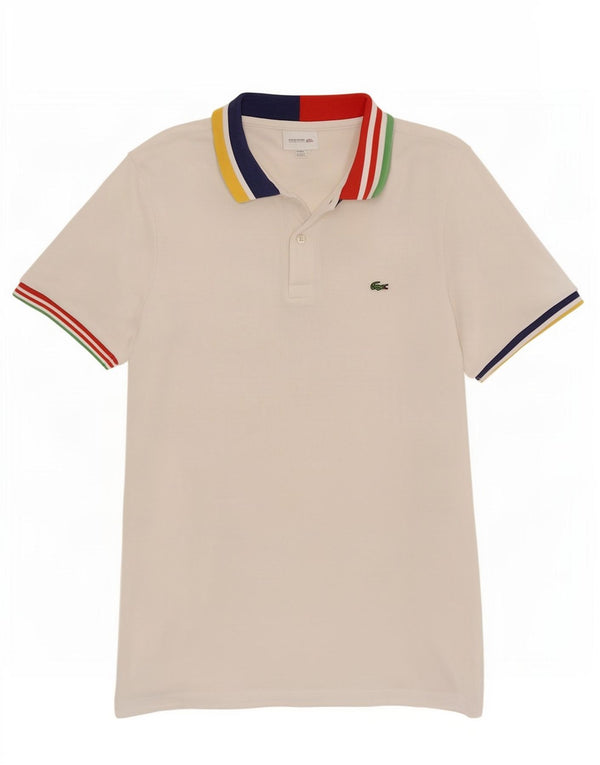 Polo Lacoste Menino Rugby 15-16 Anos Listrado Branco Algodão