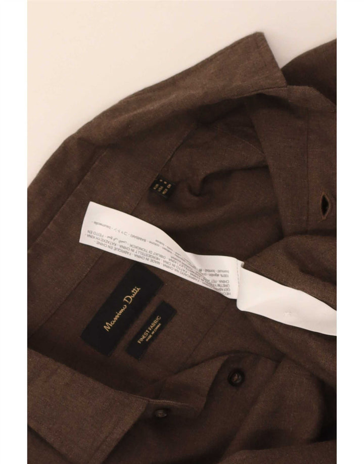 Camisa masculina Massimo Dutti pequena algodão marrom