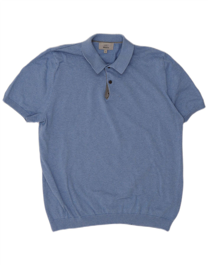 Suéter masculino Marks & Spencer de manga curta com gola polo grande azul