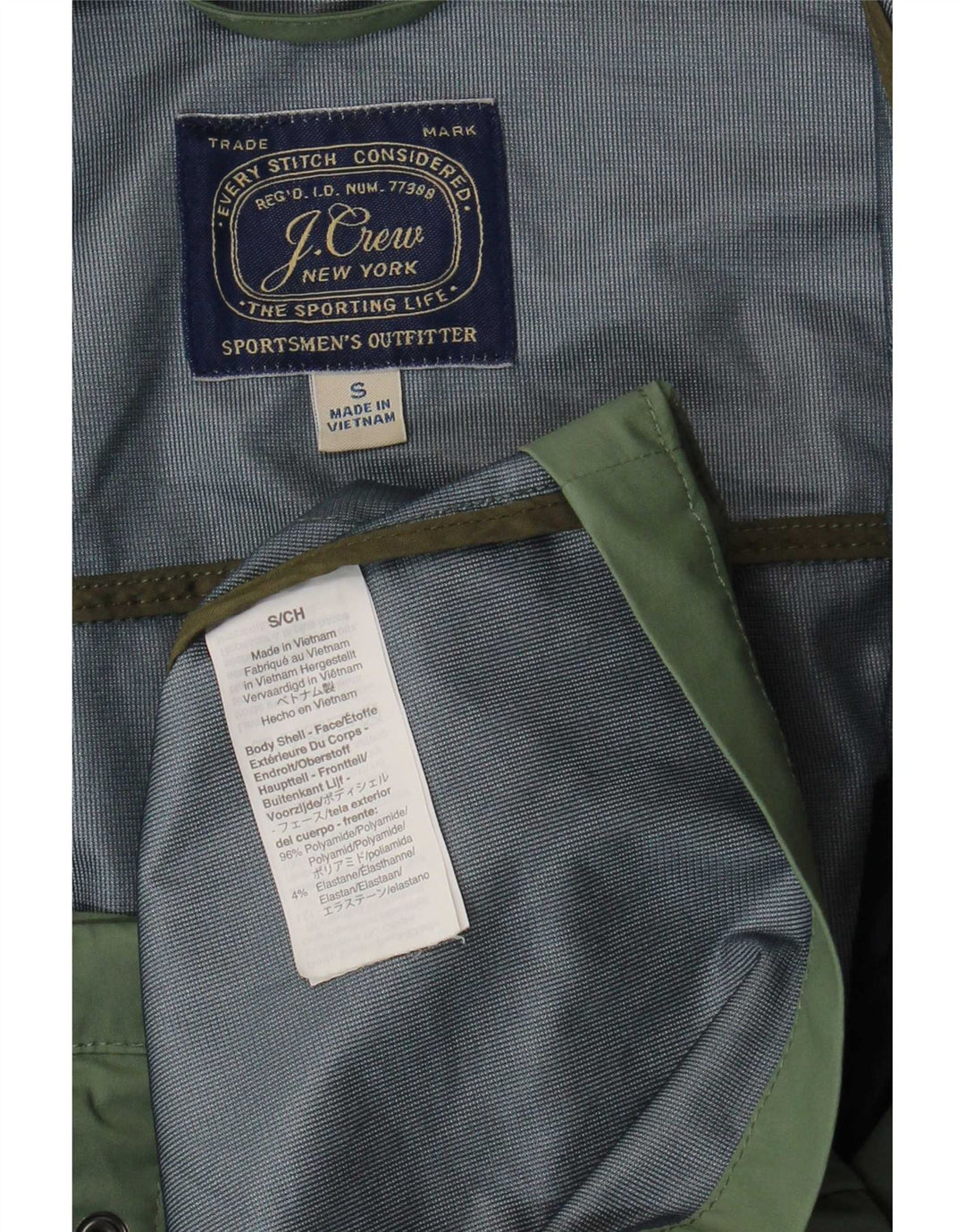 Jaqueta utilitária masculina com capuz J. Crew UK 36 poliéster verde pequeno