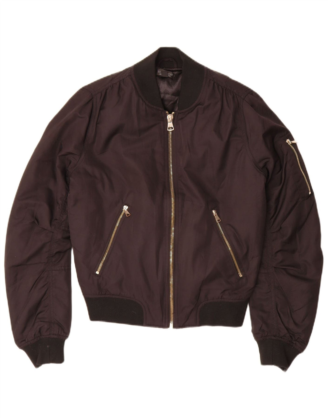 Jaqueta bomber superdimensionada feminina Topshop de poliéster preto pequeno Reino Unido 10