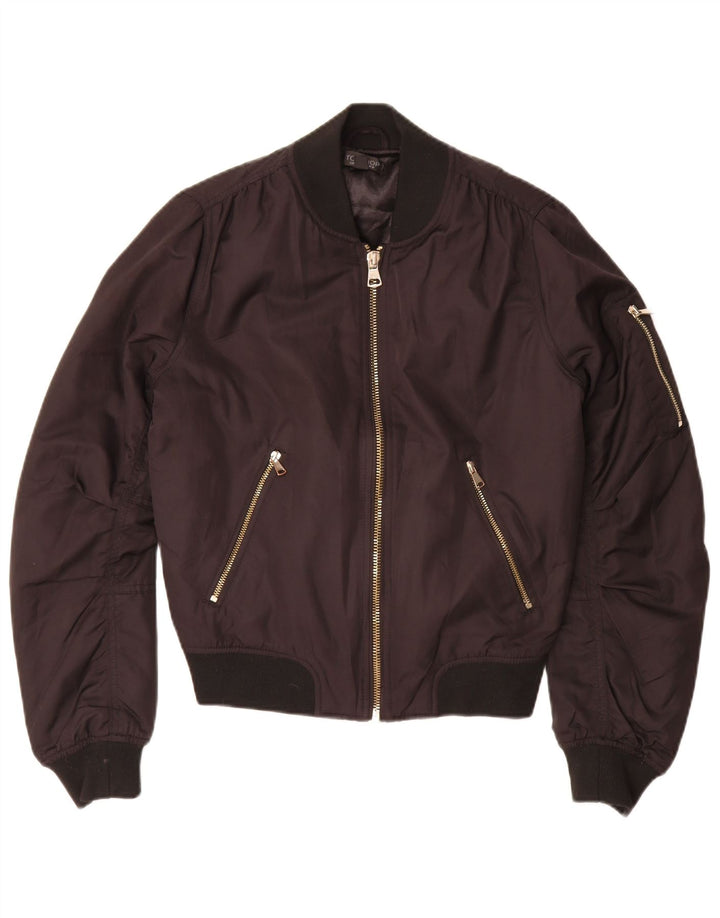 Jaqueta bomber superdimensionada feminina Topshop de poliéster preto pequeno Reino Unido 10
