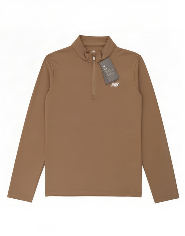 New Balance Meninos Zip Neck Slim Pulôver Treino Top 14-15 Anos Bege