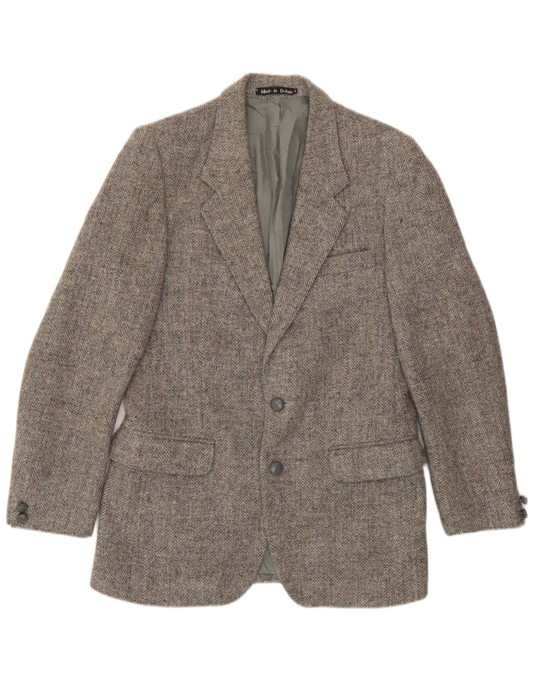 Jaqueta blazer masculina de 2 botões Harris Tweed Reino Unido 36 pequena espinha de peixe cinza