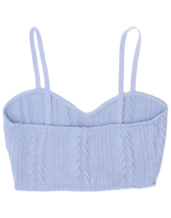 Zara Womens Knit Crop Top UK 8 Pequeno Azul Poliéster