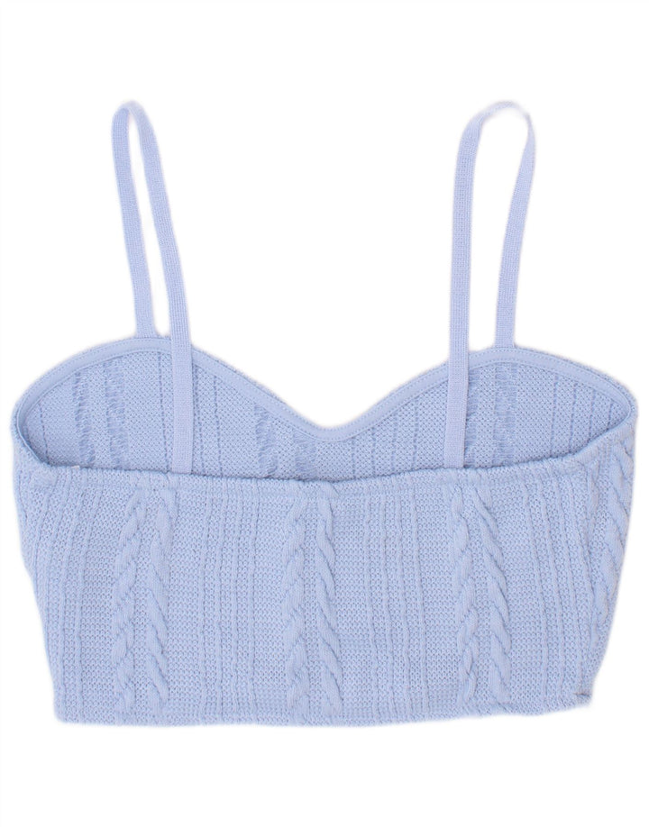 Zara Womens Knit Crop Top UK 8 Pequeno Azul Poliéster