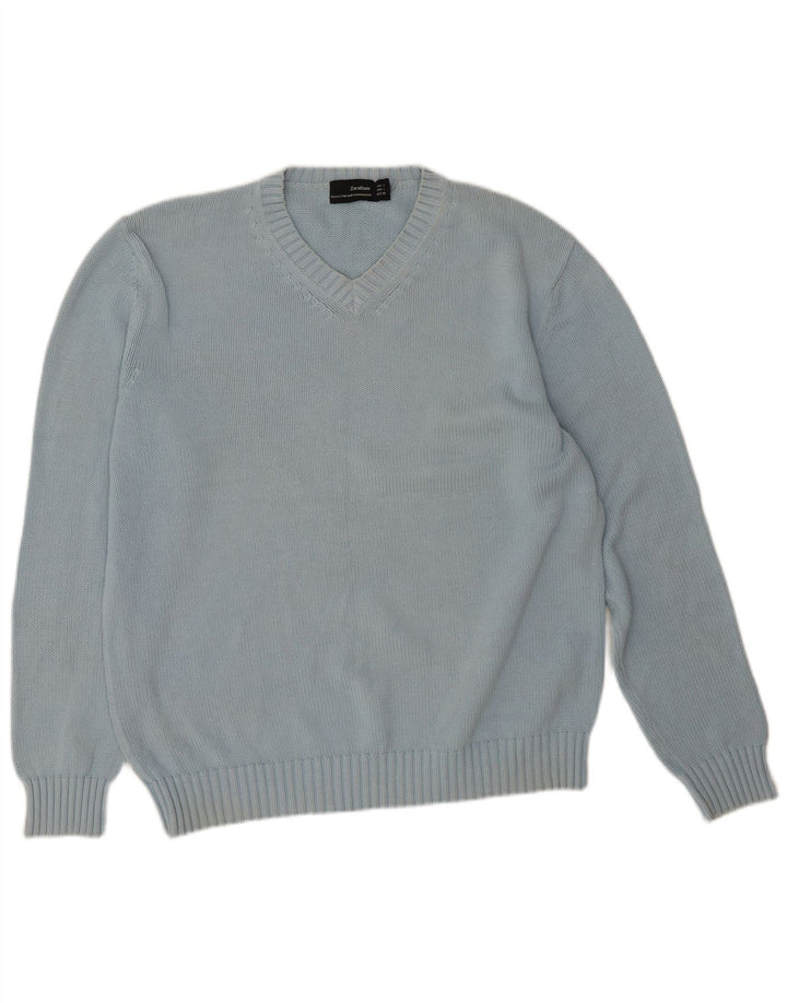 Suéter masculino Zara com decote em V grande algodão azul
