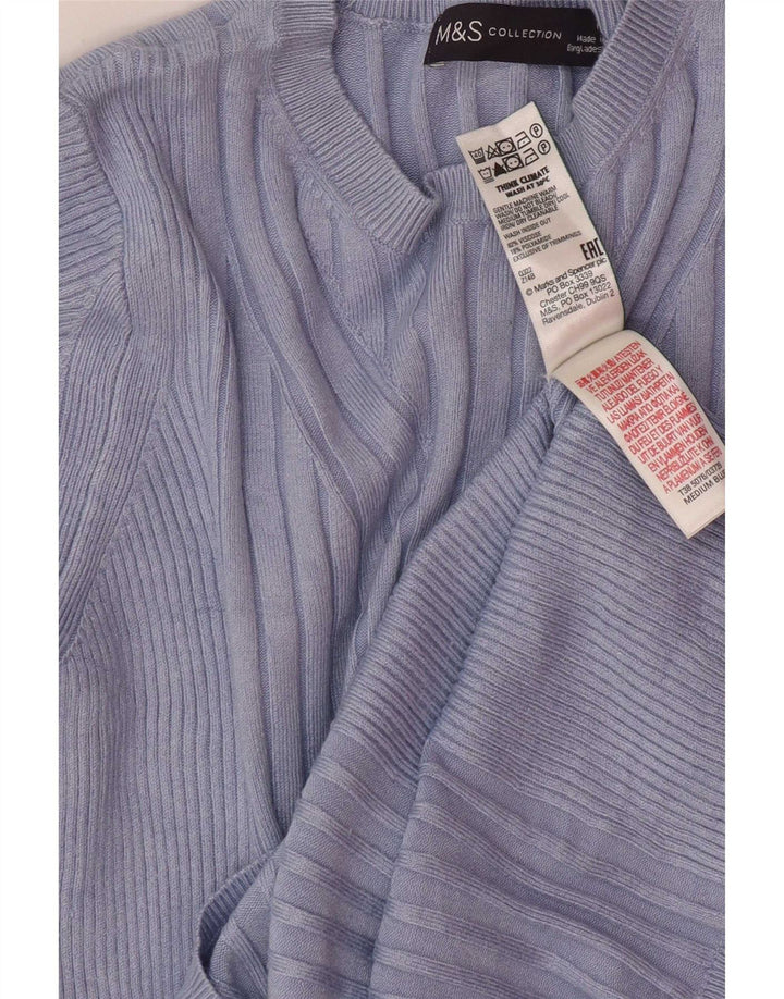 Suéter feminino Marks & Spencer com gola redonda Reino Unido 12 azul médio