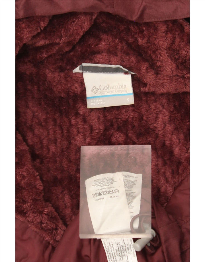 Jaqueta corta-vento feminina grande com capuz COLUMBIA Reino Unido 10 pequena Borgonha