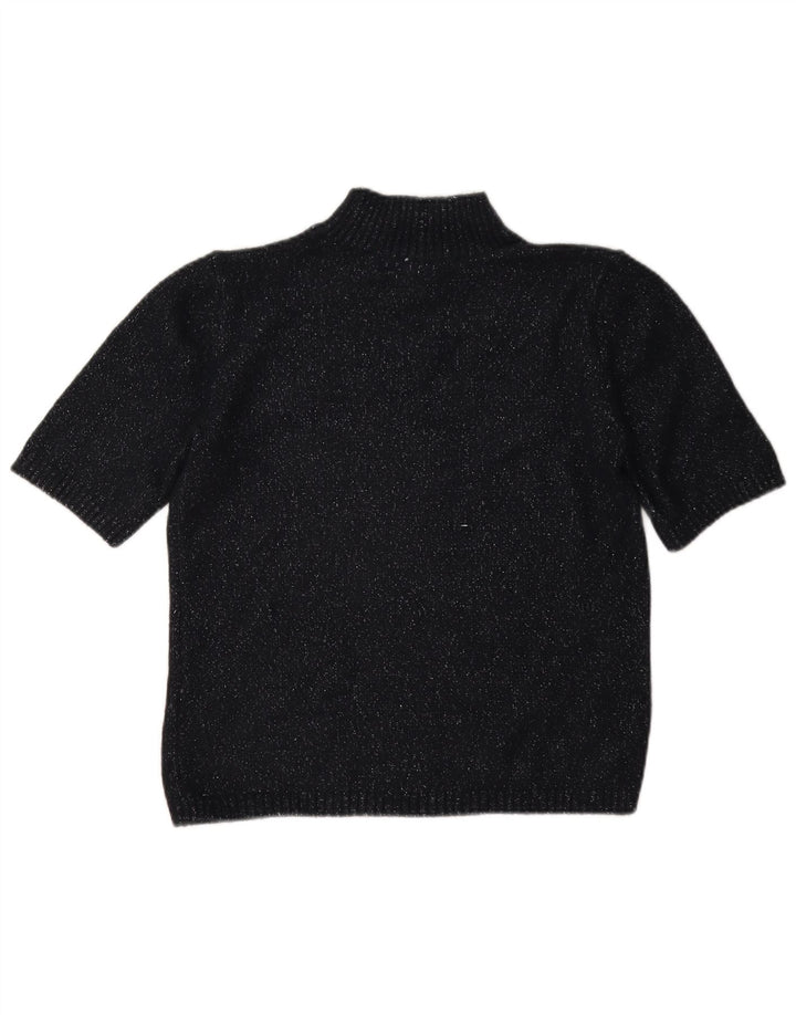 Suéter feminino Marks & Spencer com gola tartaruga Reino Unido 10 pequeno preto manchado