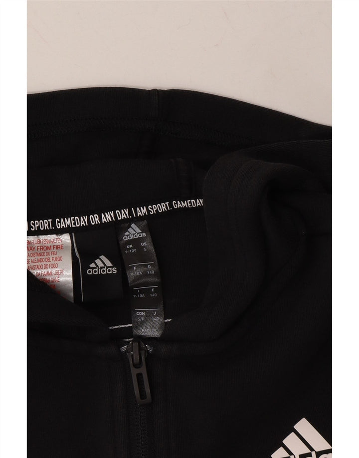 ADIDAS Boys Zip Hoodie Sweater 9-10 Years Black Cotton Vintage Adidas and Second-Hand Adidas from Messina Hembry 