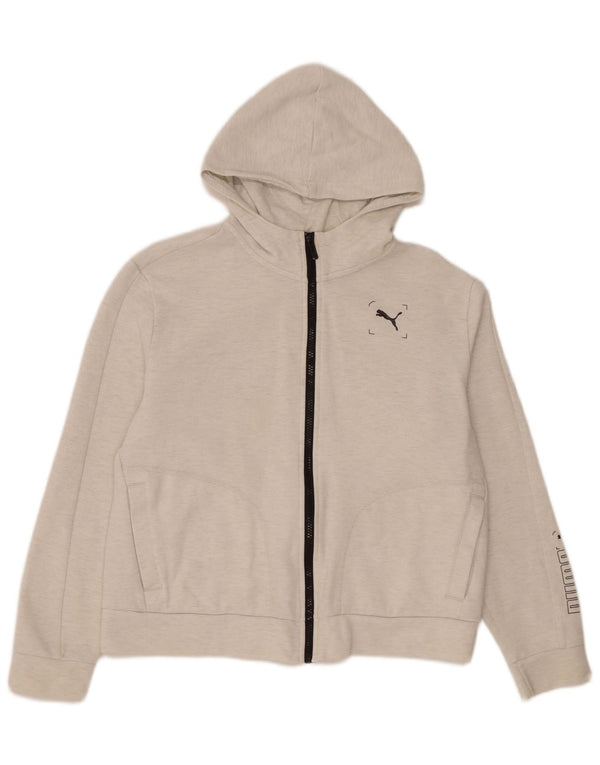 Suéter feminino Puma com capuz e zíper gráfico UK 14 algodão branco médio