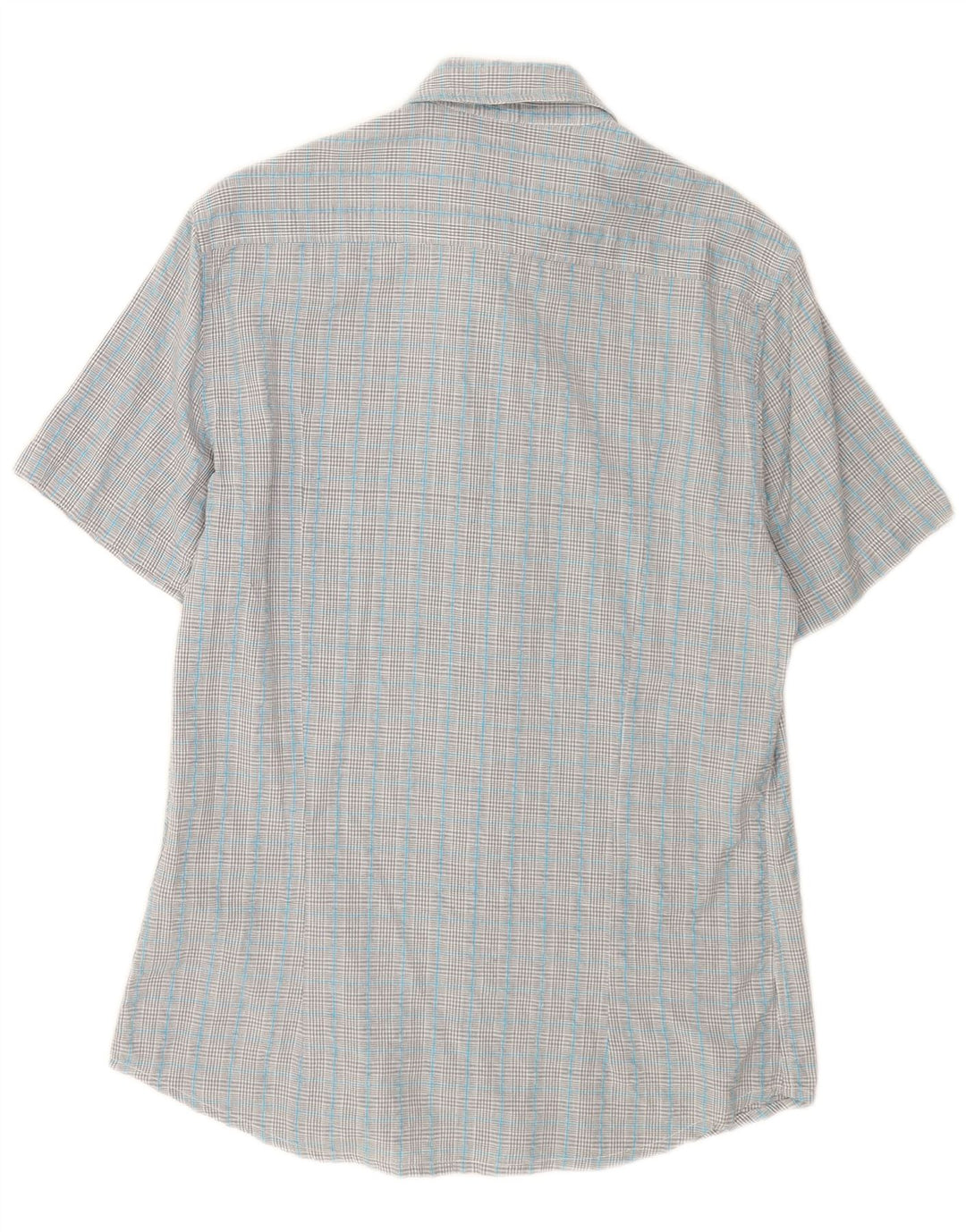 Camisa masculina de manga curta Kappa de algodão xadrez azul médio
