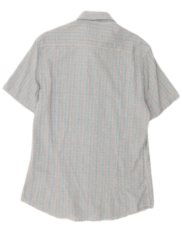Camisa masculina de manga curta Kappa de algodão xadrez azul médio