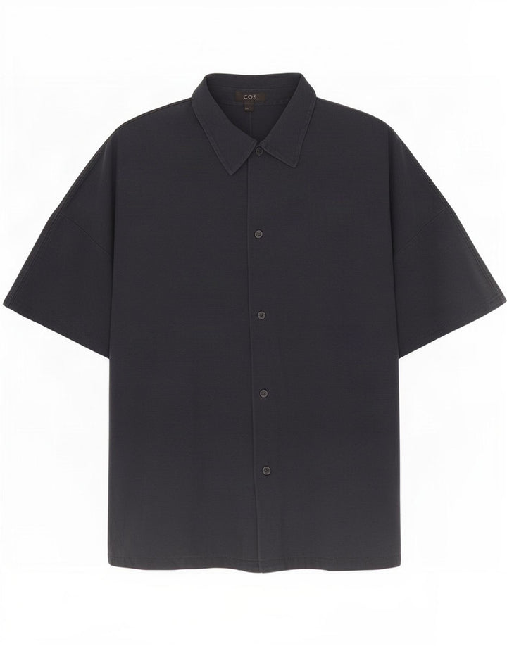 Cos Camisa masculina de manga curta de algodão azul marinho médio