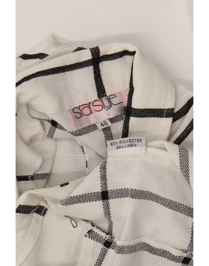 Jaqueta blazer feminina vintage com botões duplos EU 40 médio xadrez branco