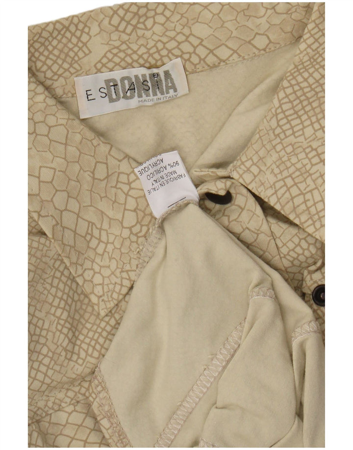 Camisa feminina VINTAGE com estampa abstrata UK 12 bege médio estampa animal