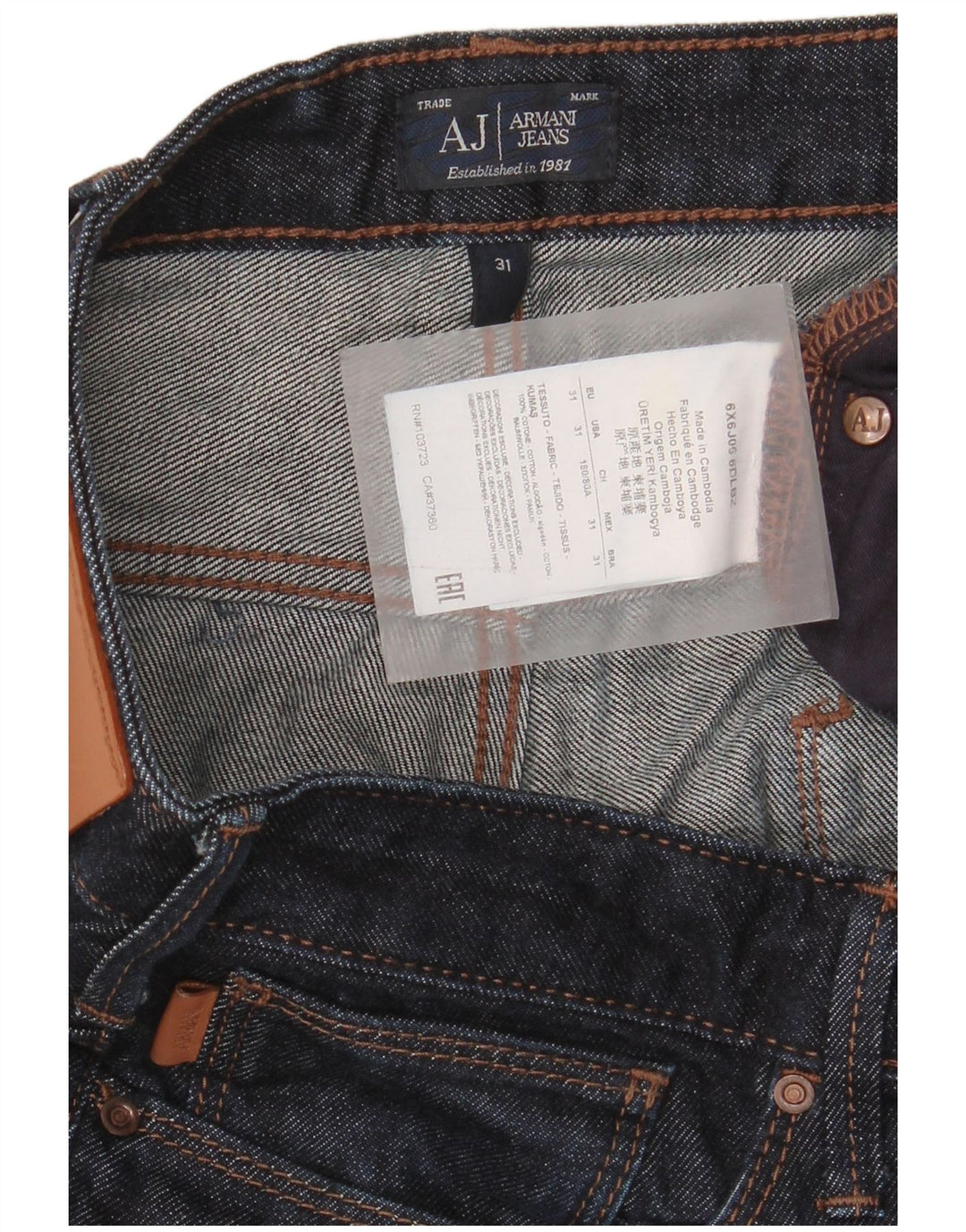 Armani Womens Slim Jeans W31 L34 Azul Marinho Algodão