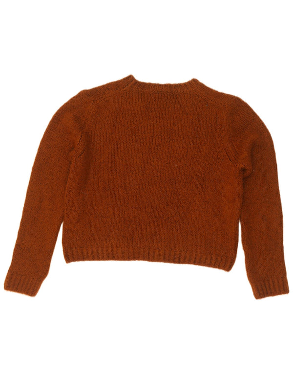 Zara Suéter feminino cropped com gola canoa Reino Unido 14 médio marrom acrílico