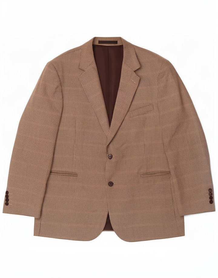 Jaqueta blazer masculina de 2 botões Marks & Spencer Reino Unido 46 XL bege Houndstooth