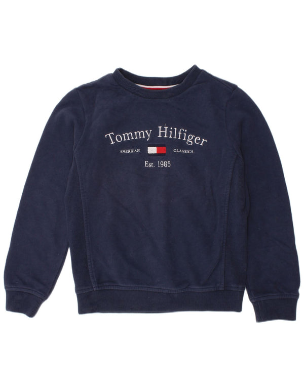 Tommy Hilfiger Meninos moletom gráfico jumper 7-8 anos azul marinho algodão