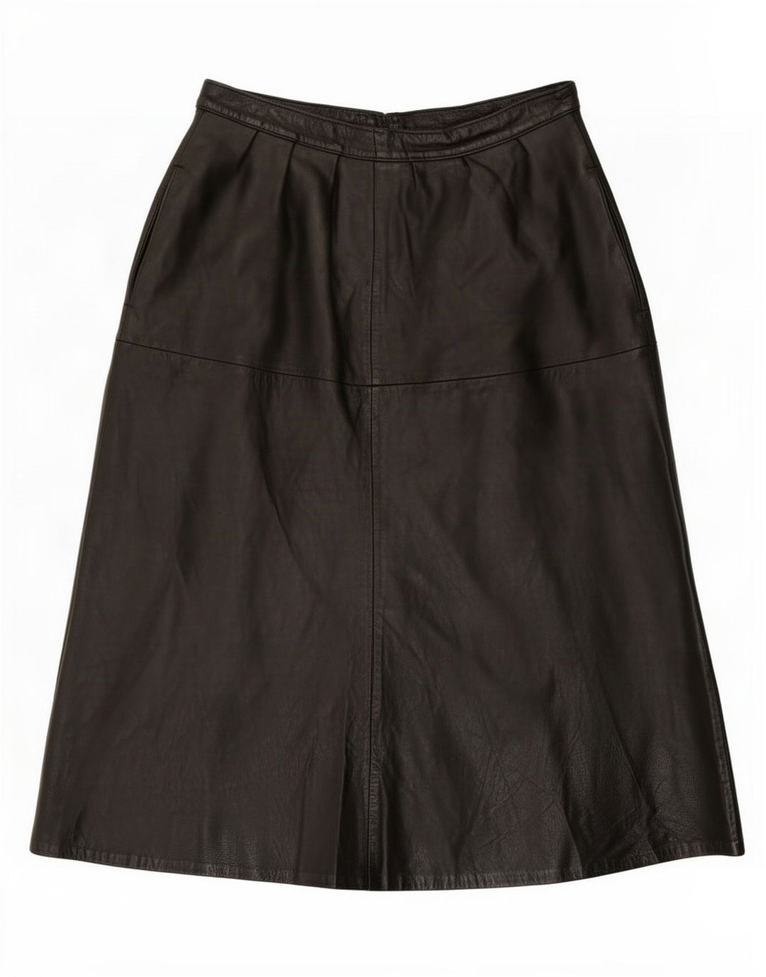 Saia de couro feminina vintage W28 média preta