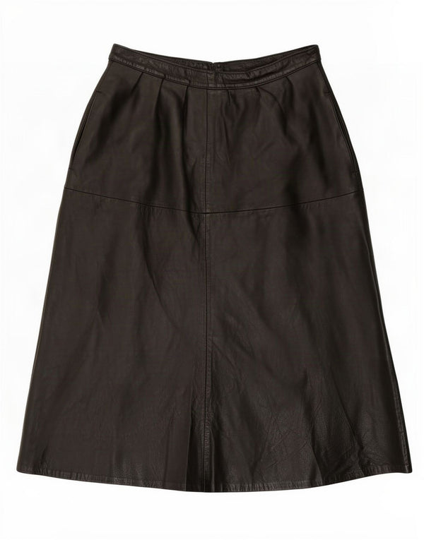 Saia de couro feminina vintage W28 média preta