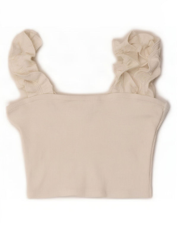 Zara Womens Crop Top UK 12 Médio Poliéster Branco