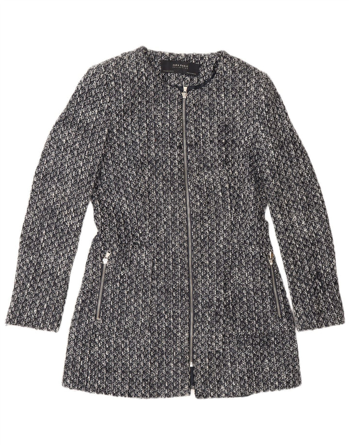Jaqueta blazer feminina Zara com zíper completo Reino Unido 12 algodão cinza médio