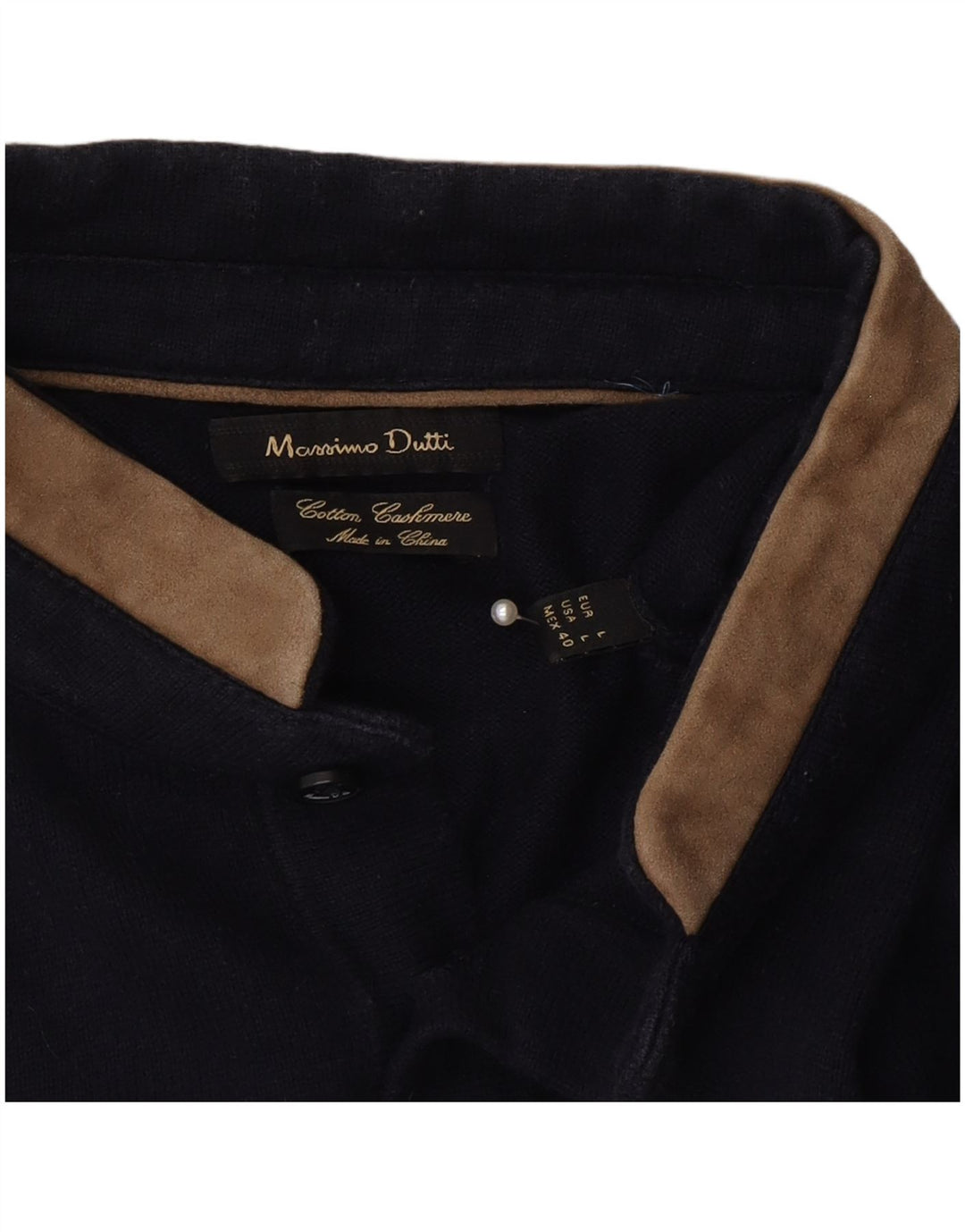 Suéter masculino Massimo Dutti com gola redonda, grande algodão azul marinho